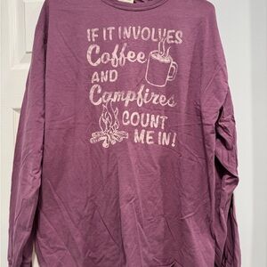 ComfortWash Coffee & Campfires Graphic Long Sleeve Tee Purple Size Large